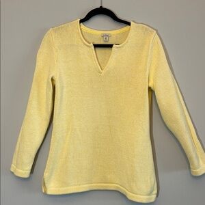 L.L. Bean Light Yellow Knit Sweater 100% Cotton Size M Petite Preppy